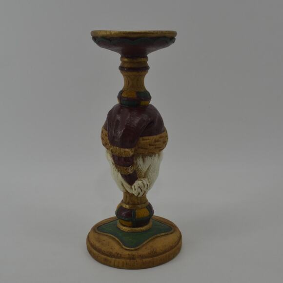 Santa Candle Stick Holder Old Christmas Faux Carved Wood Resin - Picture 7 of 13